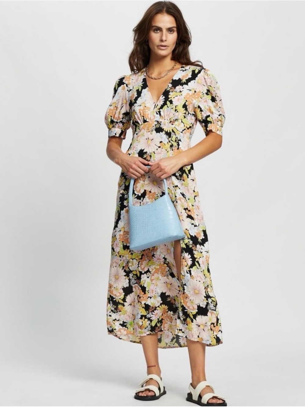 Topshop Floral 70s Midi Dress Size 8